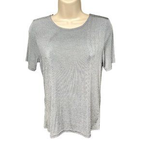 Womens Stretch Travel Silver Shirt Shimmer Blouse No Iron Size M Vintage u